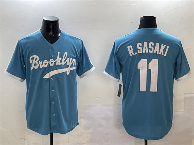 Custom #11 Blue Throwback LAD Baseball Shirt Top