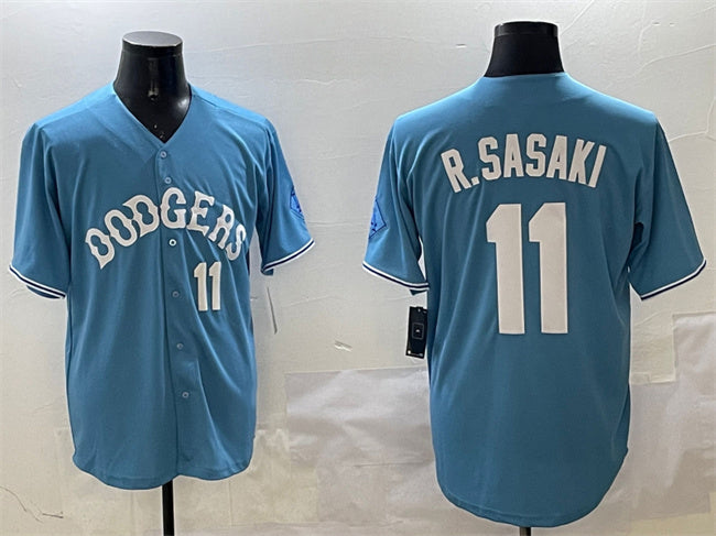 Custom #11 Light Blue LAD Baseball Shirt Top