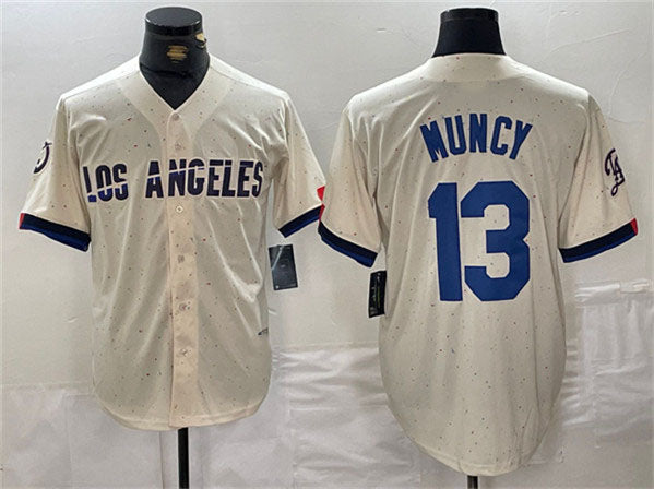 Custom #13 Cream LAD Baseball Shirt Top