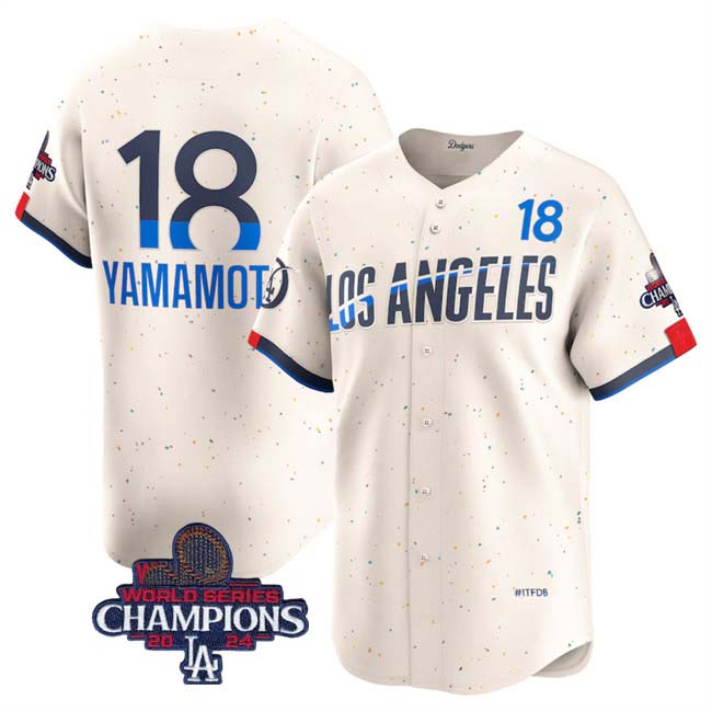Custom #18 Cream 2024 City Connect World Series Champions LAD Baseball Shirt Top