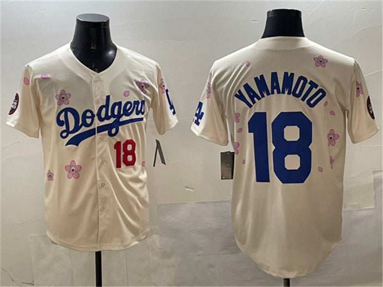 Custom #18 Cream 2025 LAD Baseball Shirt Top