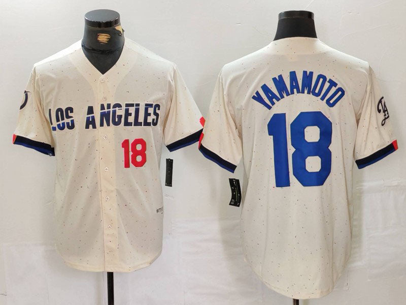 Custom #18 Cream 2024 City Connect LAD Baseball Shirt Top