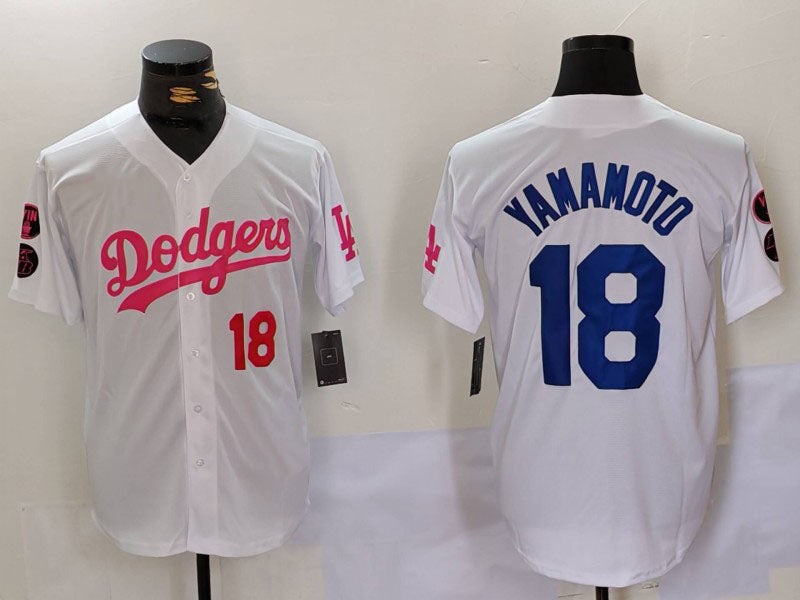 Custom #18 White LAD Baseball Shirt Top