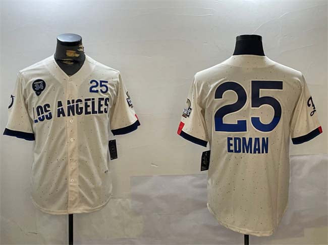 Custom #25 Cream 2024 City Connect LAD Baseball Shirt Top
