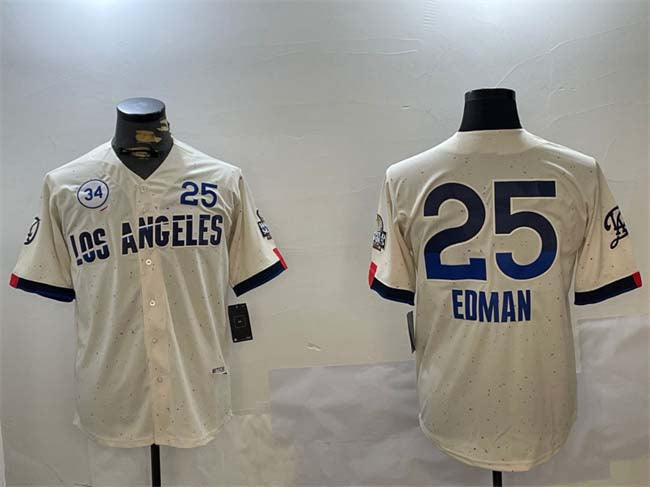 Custom #25 Cream 2024 City Connect LAD Baseball Shirt Top