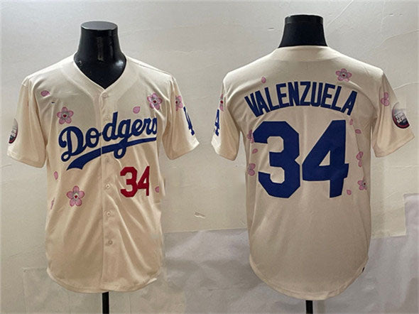 Custom #34 Cream 2025 LAD Baseball Shirt Top