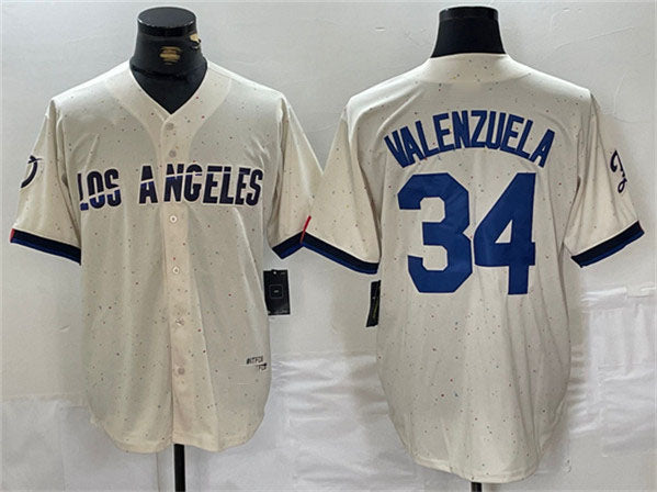 Custom #34 Cream LAD Baseball Shirt Top