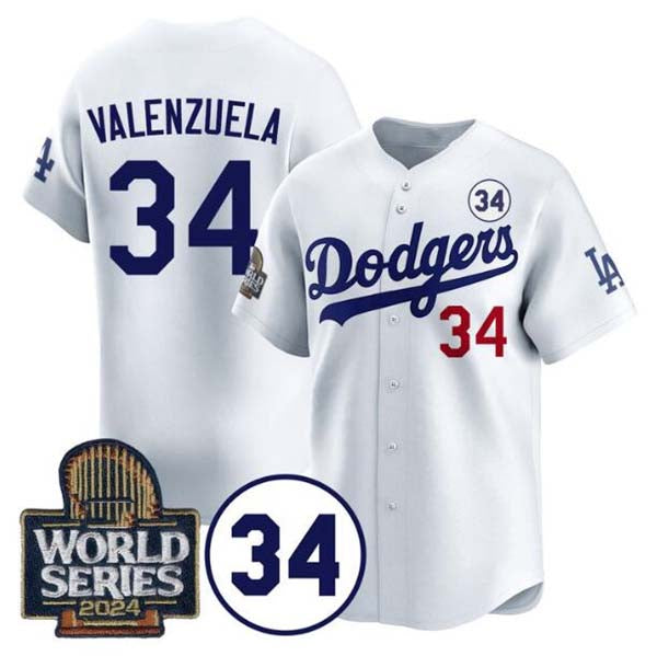 Custom #34 White 2024 LAD Baseball Shirt Top