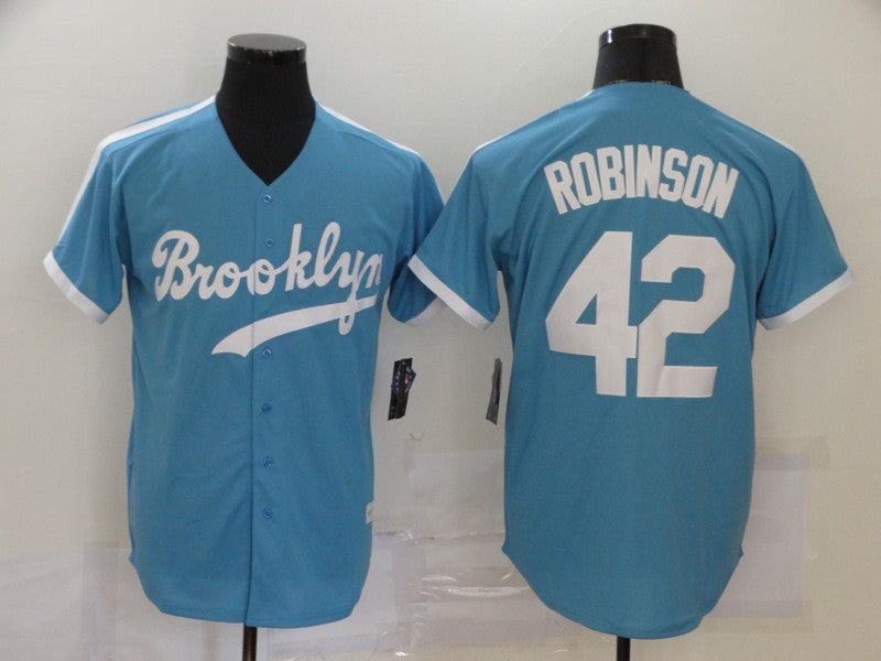Custom #42 Light Blue Throwback LAD Baseball Shirt Top
