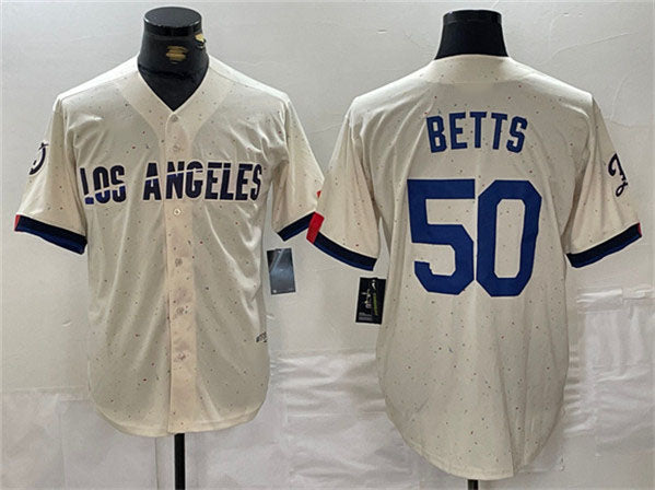 Custom #50 Cream LAD Baseball Shirt Top
