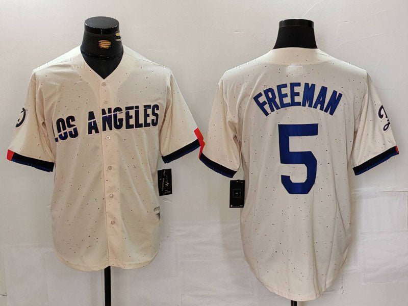 Custom #5 Cream 2024 City Connect LAD Baseball Shirt Top