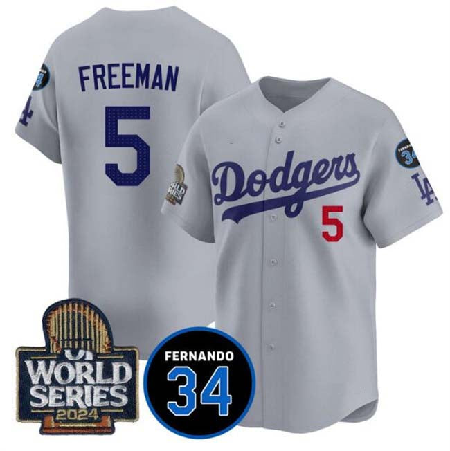 Custom #5 Grey 2024 LAD Baseball Shirt Top