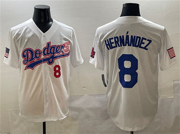 Custom #8 White LAD Baseball Shirt Top