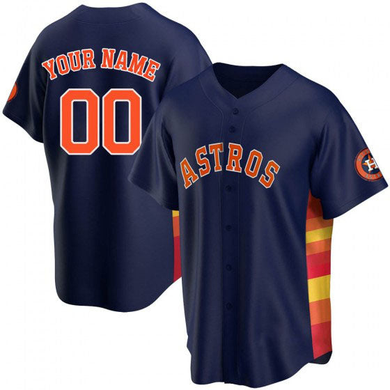 Custom Navy HOU Baseball Shirt Top