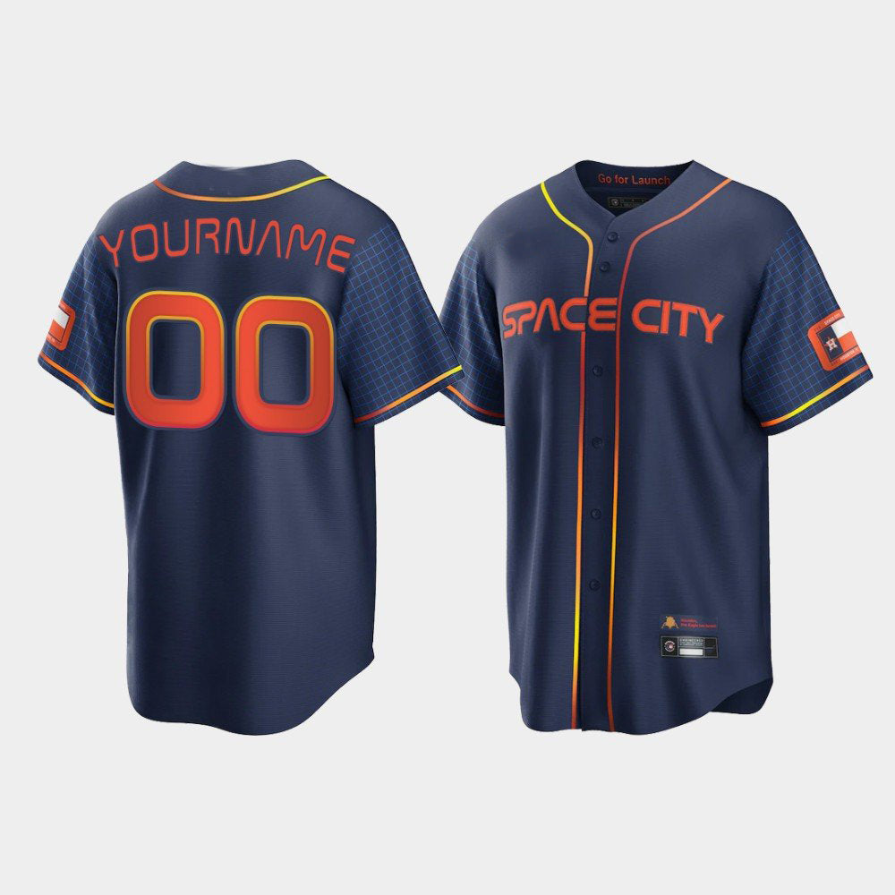 Custom Navy 2022 City Connect HOU Baseball Shirt Top