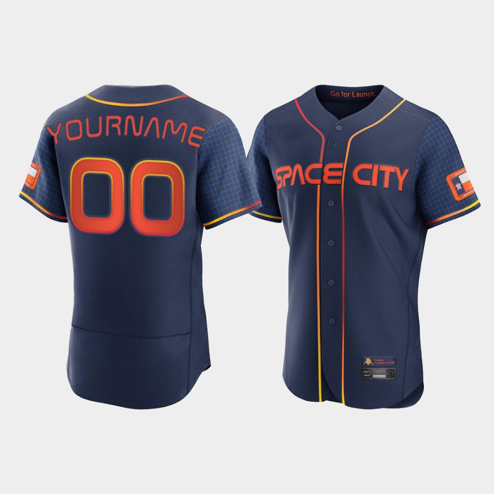 Custom Navy 2022 City Connect HOU Baseball Shirt Top