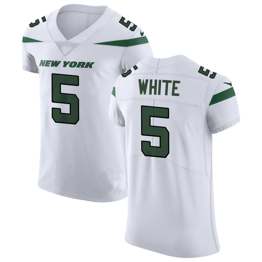 Custom #5 White NYJ Football Shirt Top