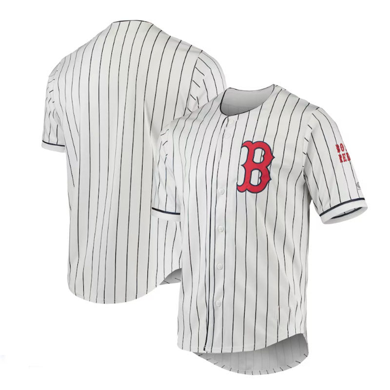 Custom White BOS Baseball Shirt Top