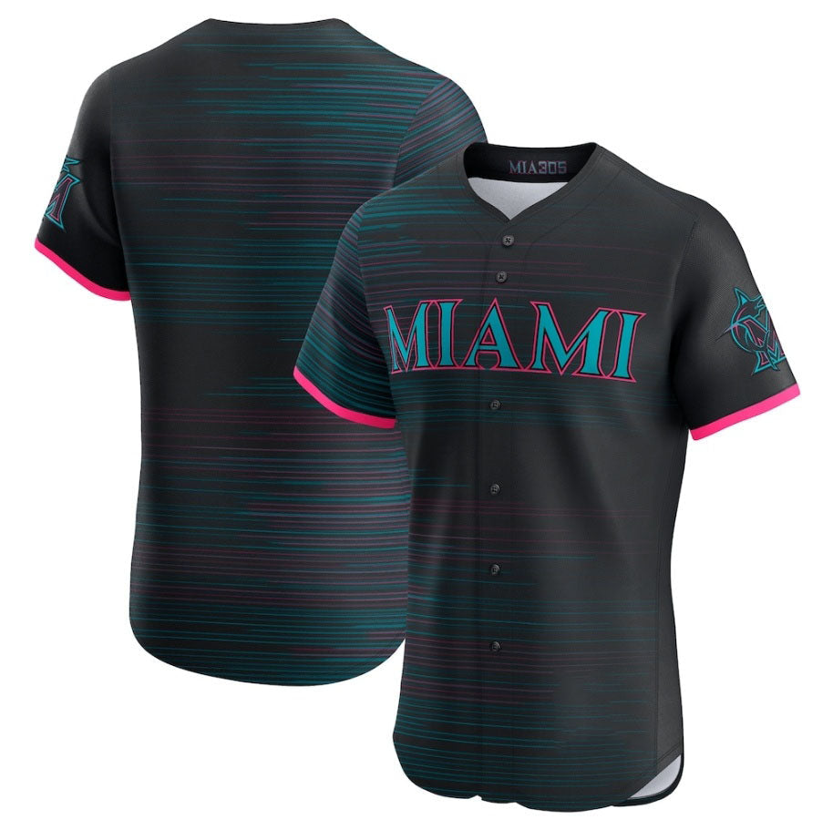 Custom Black 2025 City Connect MIA Baseball Shirt Top