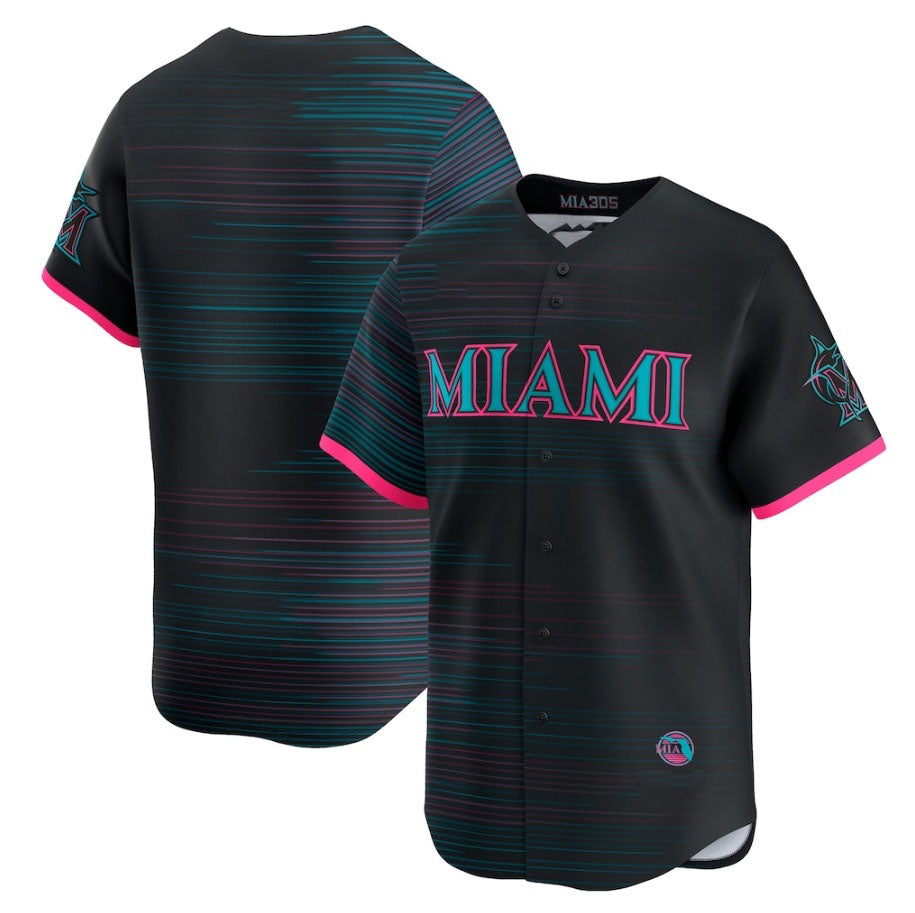 Custom Black 2025 City Connect MIA Baseball Shirt Top