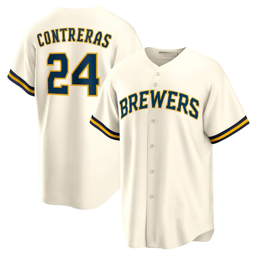 Custom #24 Cream MIL Baseball Shirt Top