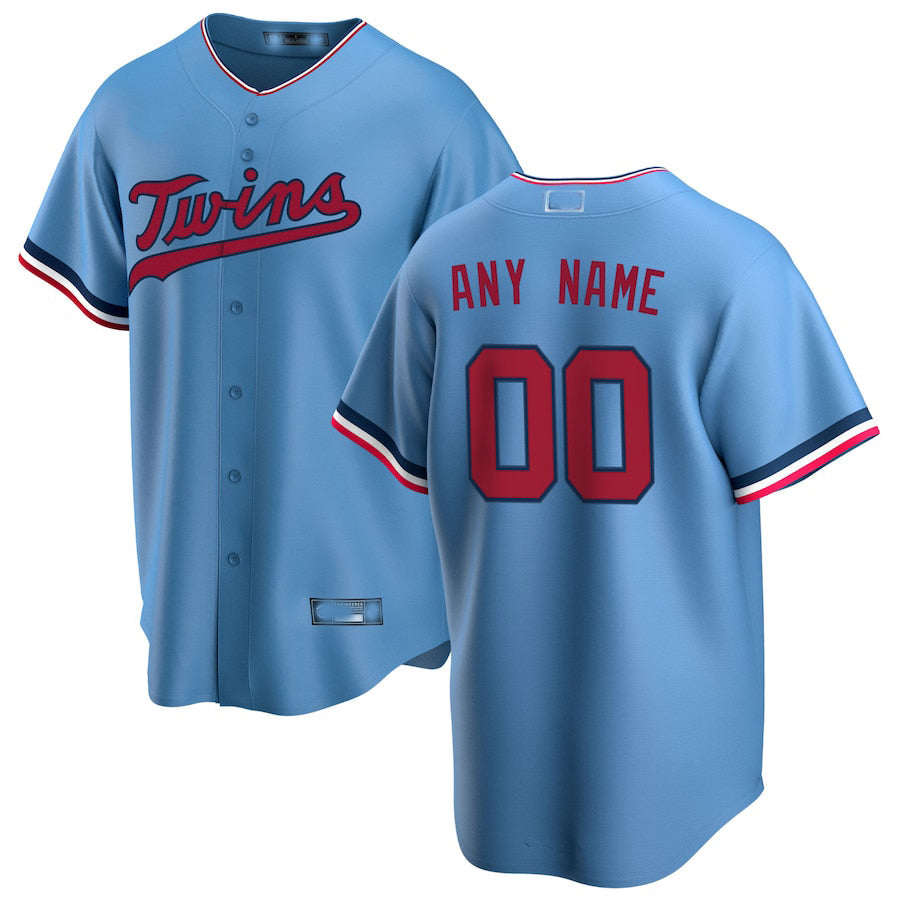 Custom Light Blue MIN Baseball Shirt Top
