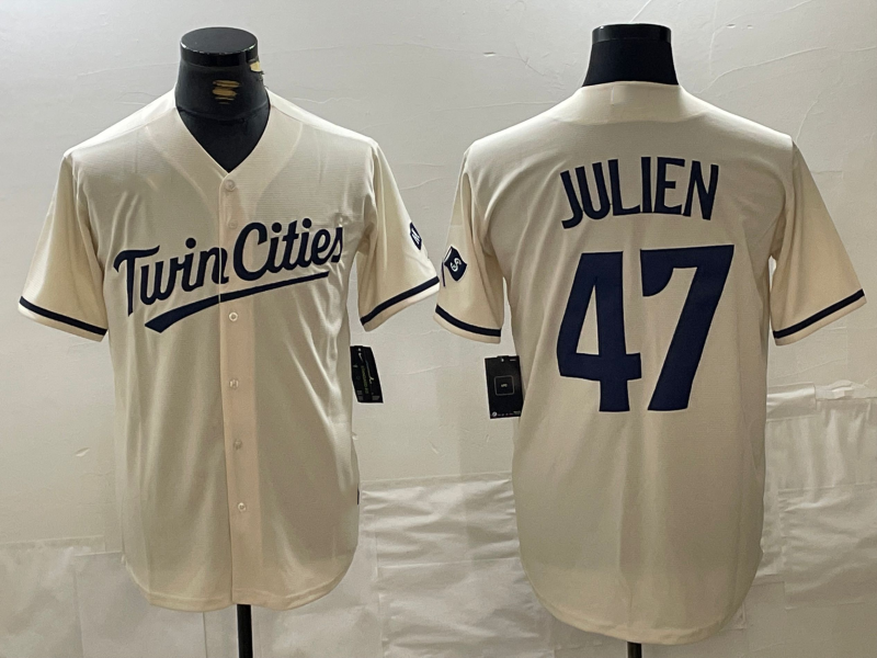 Custom #47 Cream MIN Baseball Shirt Top