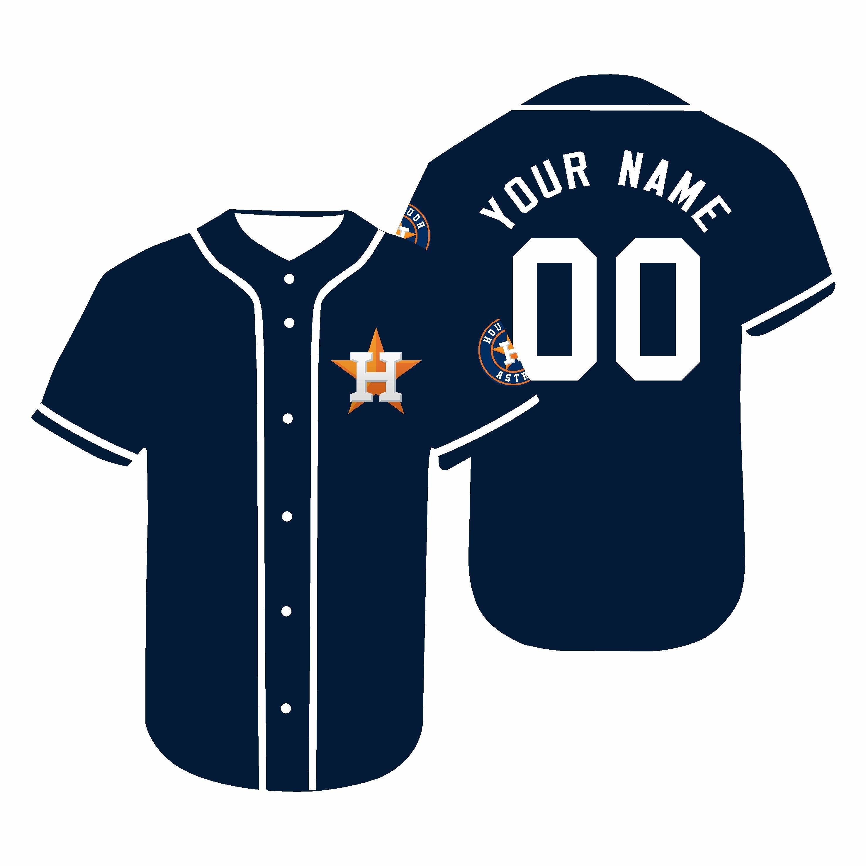 Custom Navy HOU Baseball Shirt Top
