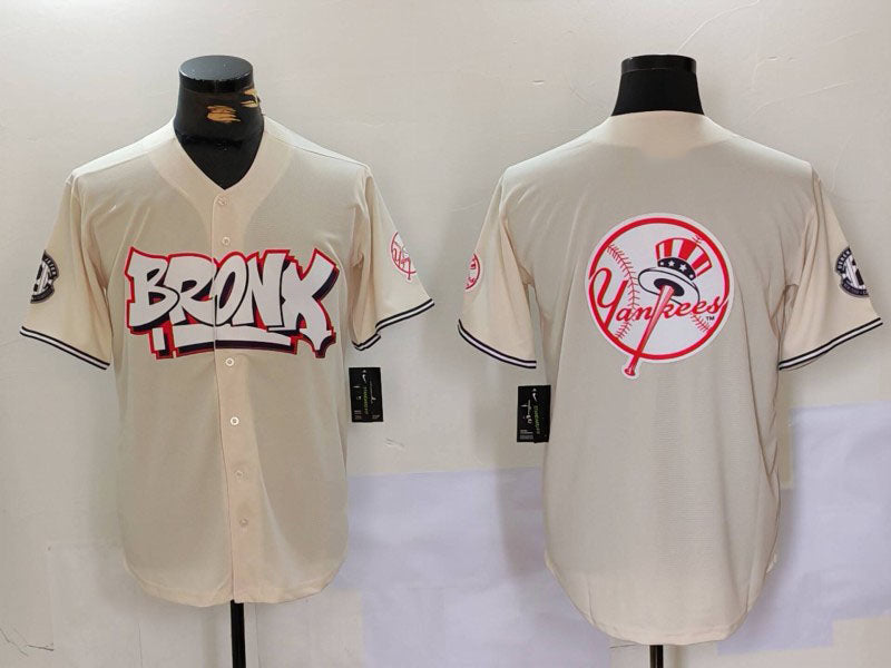 Custom Cream NYY Baseball Shirt Top