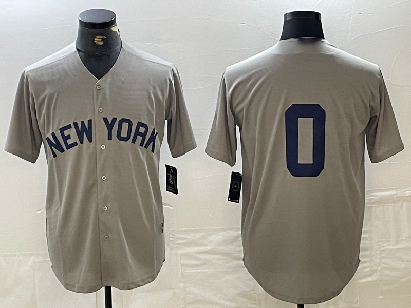 Custom #0 Grey NYY Baseball Shirt Top