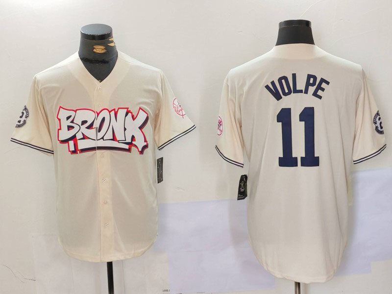 Custom #11 Cream NYY Baseball Shirt Top
