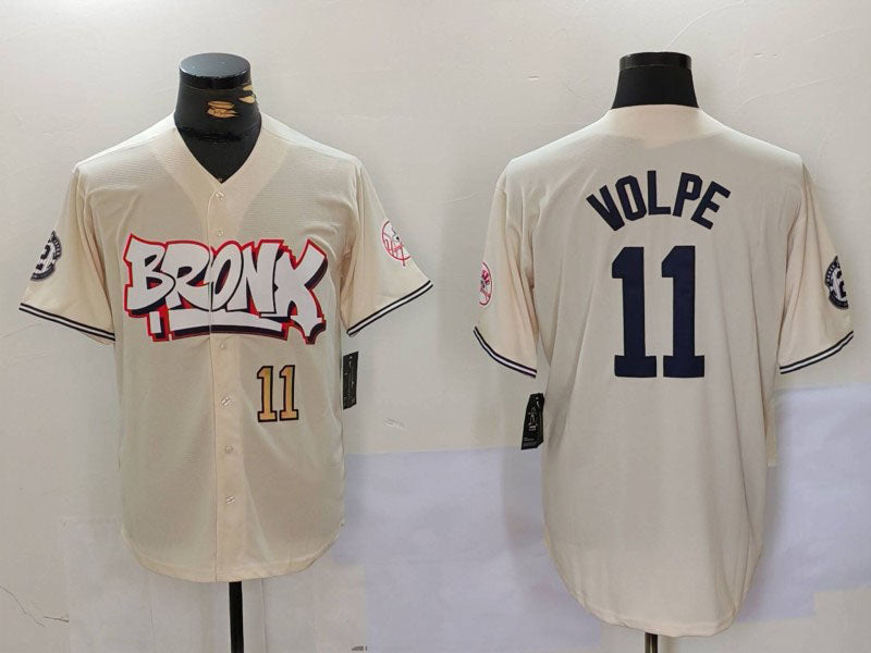 Custom #11 Cream NYY Baseball Shirt Top