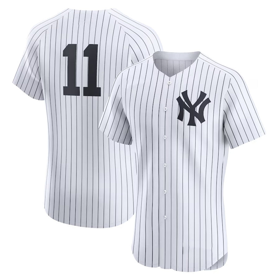 Custom #11 White NYY Baseball Shirt Top