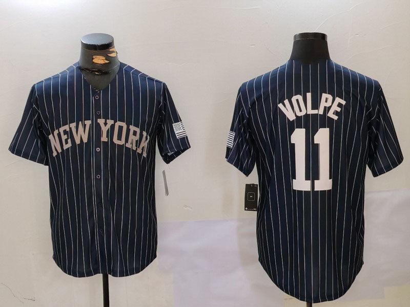 Custom #11 Navy NYY Baseball Shirt Top