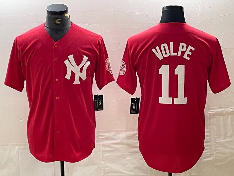 Custom #11 Red NYY Baseball Shirt Top