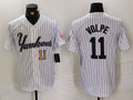 Custom #11 White NYY Baseball Shirt Top