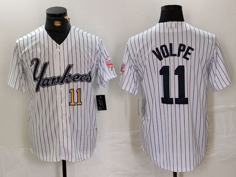 Custom #11 White NYY Baseball Shirt Top