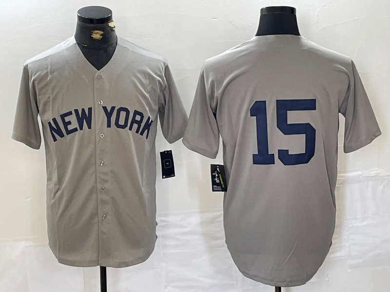 Custom #15 Grey NYY Baseball Shirt Top