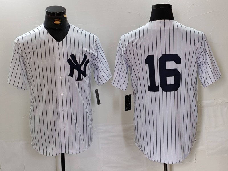 Custom #16 White NYY Baseball Shirt Top