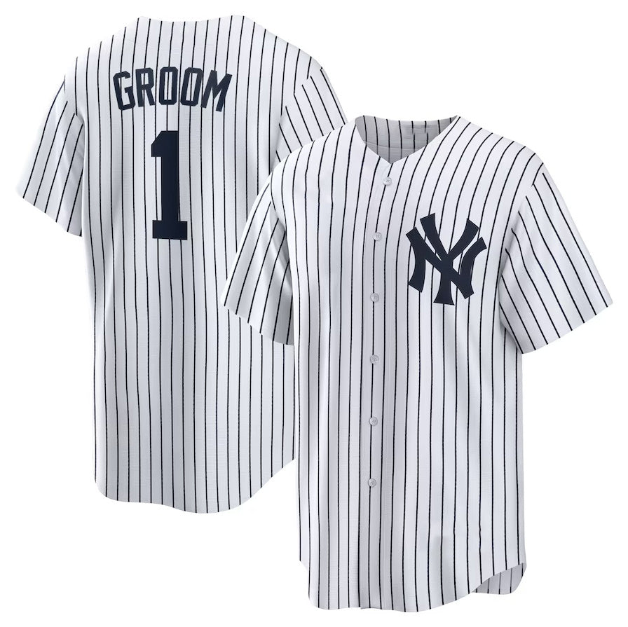 Custom #1 White NYY Baseball Shirt Top