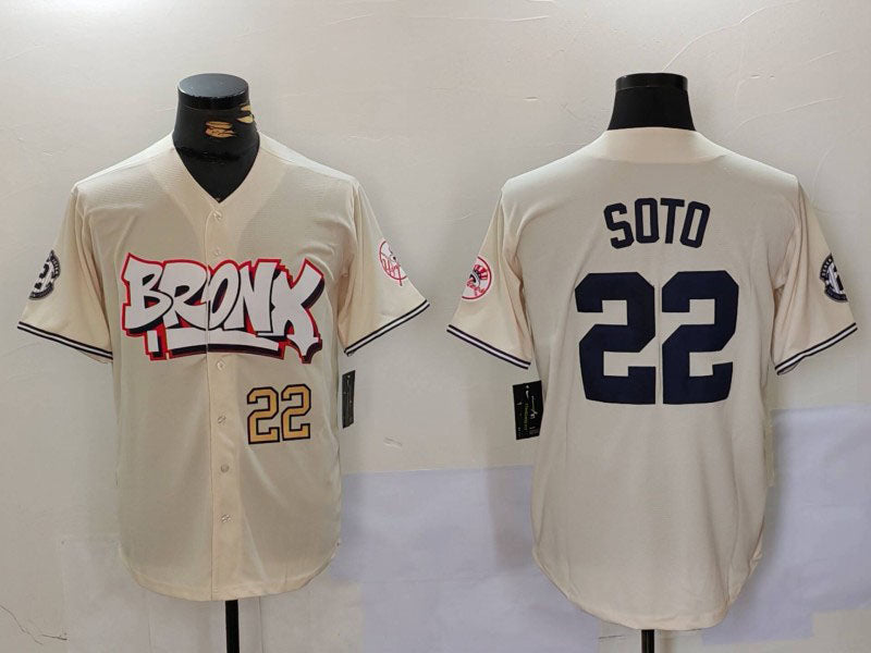 Custom #22 Cream NYY Baseball Shirt Top