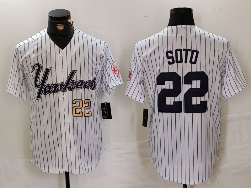Custom #22 White NYY Baseball Shirt Top