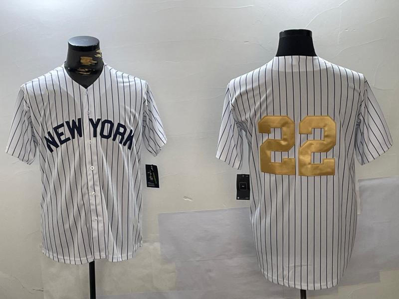 Custom #22 White NYY Baseball Shirt Top