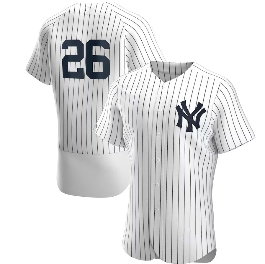 Custom #26 White NYY Baseball Shirt Top