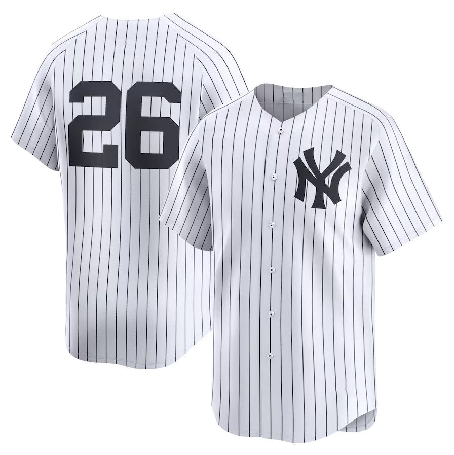 Custom #26 White NYY Baseball Shirt Top