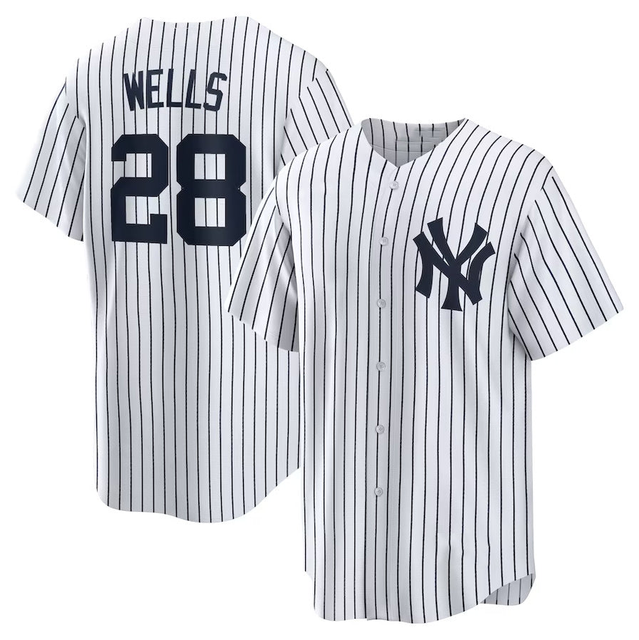 Custom #28 White NYY Baseball Shirt Top