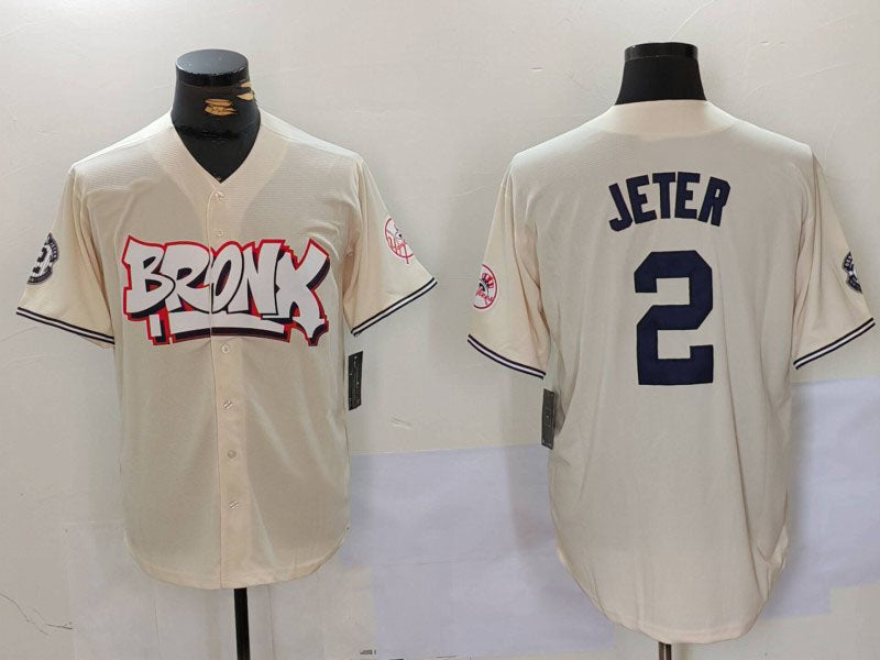 Custom #2 Cream NYY Baseball Shirt Top