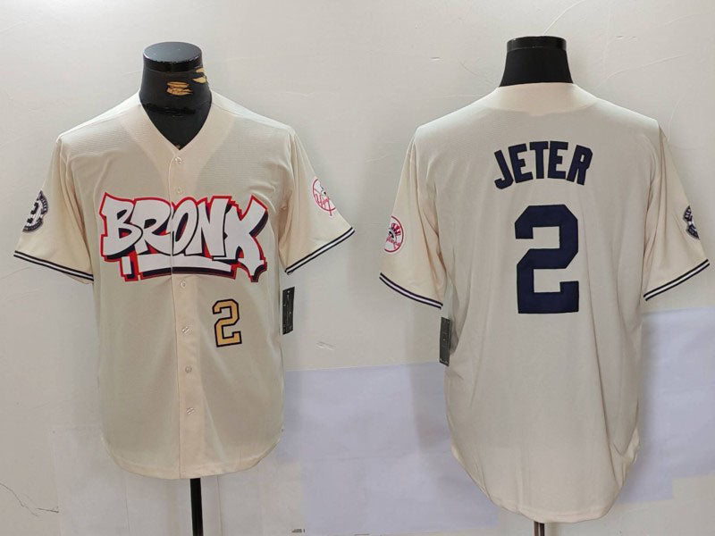 Custom #2 Cream NYY Baseball Shirt Top