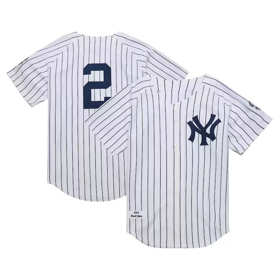 Custom #2 White 2014 Throwback NYY Baseball Shirt Top