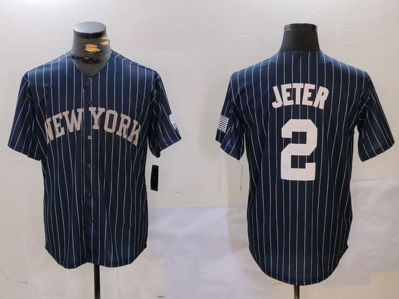 Custom #2 Navy NYY Baseball Shirt Top